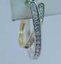 14K Two Tone Gold 0.40 CTTW Diamond Crossover Elongated Hoop Earrings 5.2g image number 2