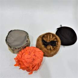 Vintage Women's Church Going Out Hats Mink Fur Curly Lamb w/ Miner Wig Hat Case alternative image