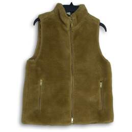 J. Crew Womens Brown Fleece Mock Neck Sleeveless Full-Zip Vest Size 8