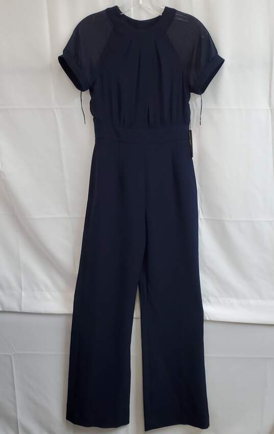 Vince Camuto Chiffon Sleeve Crepe Jumpsuit in Navy Sz 0P image number 1