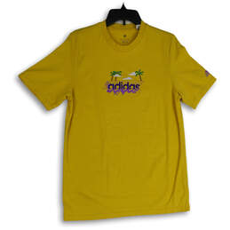 Mens Yellow Graphic Print Crew Neck Short Sleeve Pullover T-Shirt Size Medium