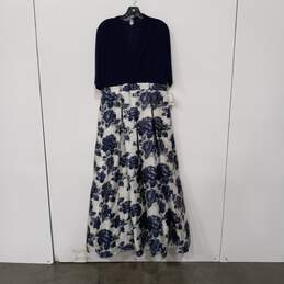 Chetta B Elbow Sleeve Blue Floral Print Dress Size Medium