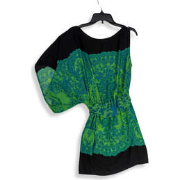 Womens Green Black Printed One Sleeve Tie Waist Shift Dress Size Small alternative image
