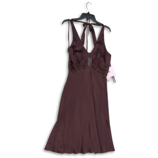 NWT Jones New York Womens Purple Halter Neck Back Zip A-Line Dress Size 10 image number 1