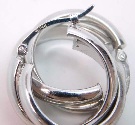 14K White Gold Rounded Interlocking Circles Hoop Earrings 2.8g image number 8