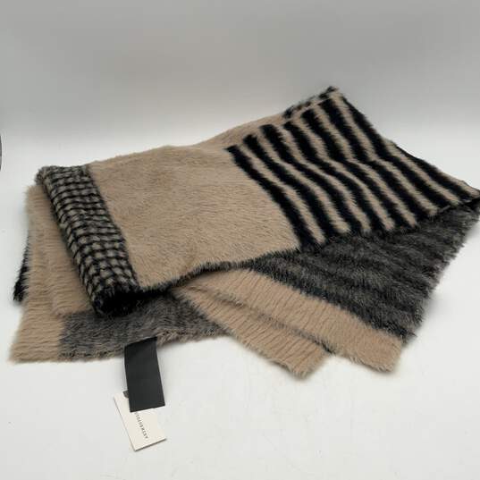 NWT Anthropologie Womens Beige Black Fur Rectangle Winter Scarf image number 1