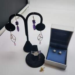 Contessa Di Capri- W / Box Sterling Silver Amethyst , CZ+ Crystal Earrings +Rings  Size 6, 6 3/4 Bundle 6 pcs 14.2g alternative image