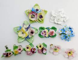 (G) VNTG English Artone Denton & Fash China Porcelain Flower Brooches Earrings