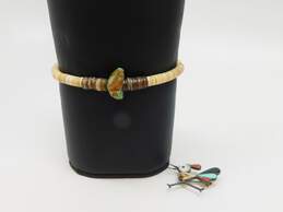 Artisan 925 Southwestern Zuni Roadrunner Onyx Spiny Oyster MOP Inlay Pendant Brooch & Turquoise Nugget Heishi Beaded Bracelet 11.5g