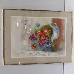 Signed & Framed Painting Of Flowers In The Window