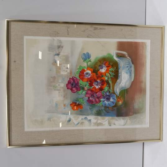Signed & Framed Painting Of Flowers In The Window image number 1