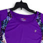 Womens Purple Floral Round Neck Short Sleeve Pullover Blouse Top Size XL image number 3