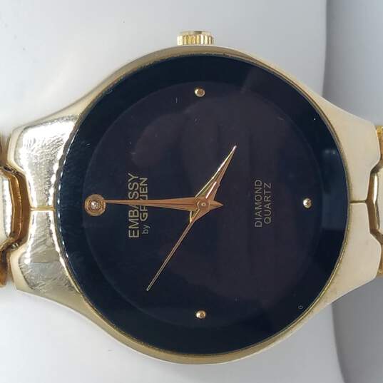 Embassy By Gruen Vintage Diamond With Black Minimalist Dial Watch image number 2