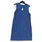 NWT Talbots Womens Blue Denim Split Neck Sleeveless A-Line Dress Size 10P image number 1