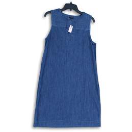 NWT Talbots Womens Blue Denim Split Neck Sleeveless A-Line Dress Size 10P