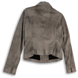 Womens Gray Collared Faux Suede Long Sleeve Full-Zip Motorcycle Jacket Sz L alternative image