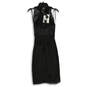NWT Womens Black Embellished Keyhole Halter Neck Midi Sheath Dress Size 38 image number 1