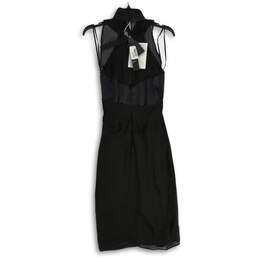 NWT Womens Black Embellished Keyhole Halter Neck Midi Sheath Dress Size 38