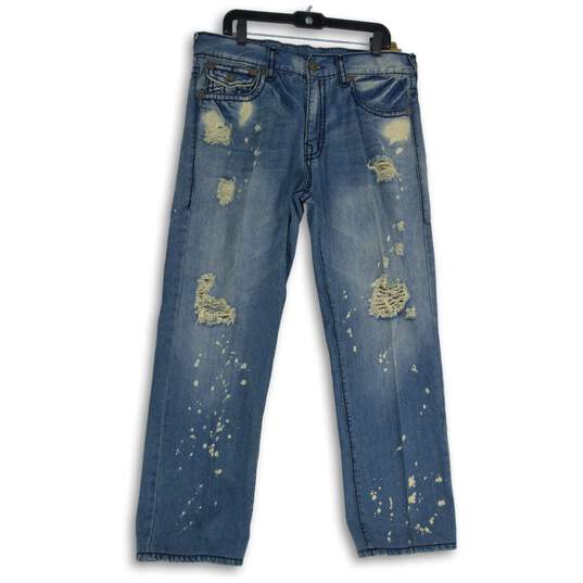 True Religion Womens Blue Denim 5-Pocket Design Distressed Straight Jeans Sz 36 image number 1