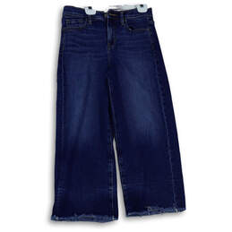 Womens Blue Regular Fit Raw Hem Stretch Denim Wide-Leg Capri Jeans Size 26P