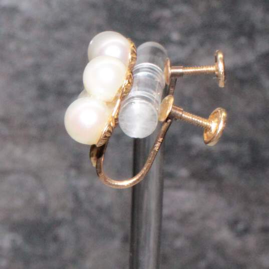 14K Yellow Gold Faux Pearl Screw-Back Earrings - 3.2g image number 3