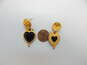 Leslie Block Goldtone Black Heart & Clear Rhinestones Granulated Dome Drop Post Earrings 13.8g image number 2
