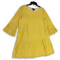 Womens Yellow Gingham Pleated Round Neck Bell Sleeve A-Line Dress Size 16 image number 4