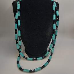 Sterling Silver Turquoise-Like & Black Bead 2-Strand 28in Toggle Necklace 131.8g
