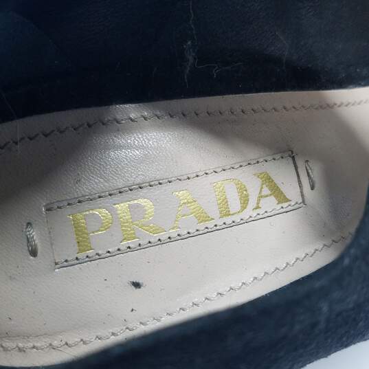 AUTHENTICATED Prada Black Suede Peeptoe Stilettos Size 40.5 image number 7