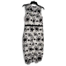 Womens Black White Lace Floral Sleeveless Round Neck Sheath Dress Size 6 alternative image