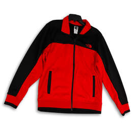 Mens Red Black Fleece Long Sleeve Collared Pockets Full-Zip Jacket Size M