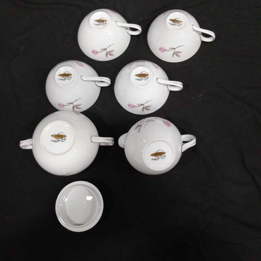 7pc Kyoto Summer Rose 1459 China Tea Cups Creamer and Sugar Bowl image number 3
