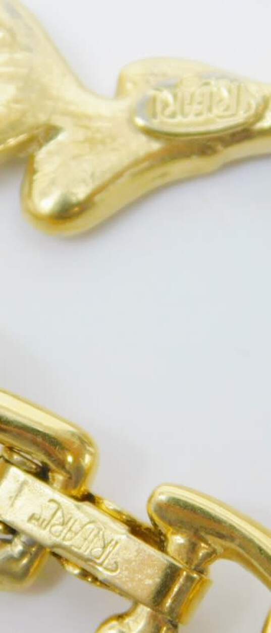 Vintage Trifari Gold Tone Enamel Leaf Chain Bracelet 14.1g image number 4