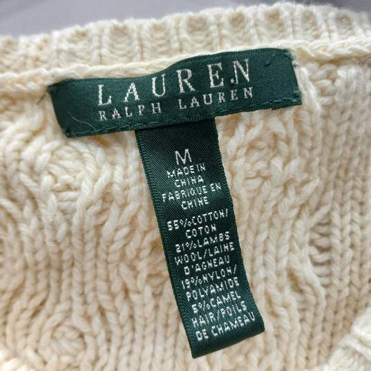 Women's Cream Lauren Ralph Lauren Cable Knit Sweater (SIze M) image number 3
