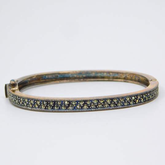 Artisan 925 Marcasite Bangle Bracelet & Faux Pearl Ring w/ Earrings 27.7g image number 7