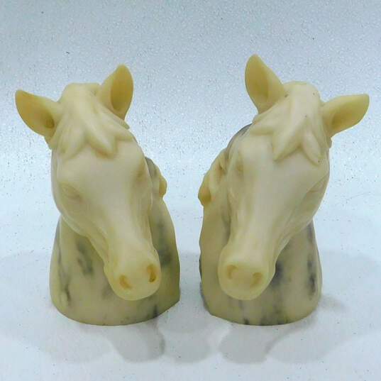 Vtg 1999 Enesco Corp Carved Marble Horse Head Bookends image number 1