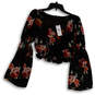 NWT Womens Black Floral Long Sleeve Pullover Cropped Blouse Top Size Small image number 1