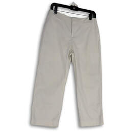 Womens White Flat Front Stretch Pockets Straight Leg Dress Pants Size 8