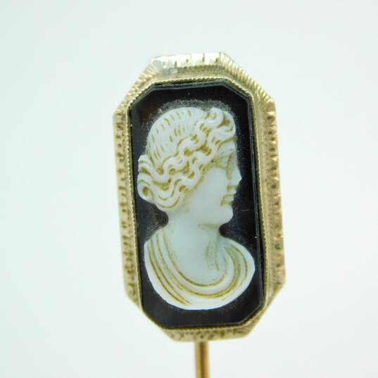 VNTG 14K Yellow Gold Carved Cameo Stick Pin 2.2g image number 4