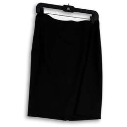 Womens Black Flat Front Back Zip Stretch Straight & Pencil Skirt Size 6