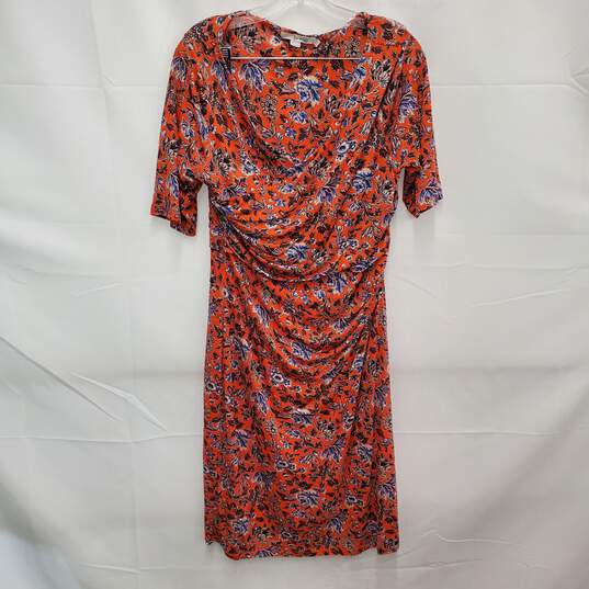 Boden WM's Rita Ruched Orange Floral Tencel Shift Dress Size 10R image number 2