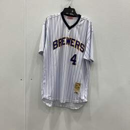 NWT Mitchell & Ness Mens Multicolor Milwaukee Brewers #4 Baseball Jersey Size 54