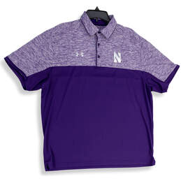 Mens Purple Space Dye Short Sleeve Spread Collar Polo Shirt Size X-Large