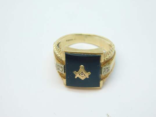 10K Yellow Gold Diamond Accent Faux Onyx Masonic Ring 5.7g image number 1