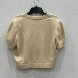 Womens Beige Knit Short Sleeve V-Neck Button Front Cardigan Sweater Size 8 alternative image