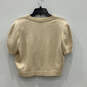 Womens Beige Knit Short Sleeve V-Neck Button Front Cardigan Sweater Size 8 image number 2