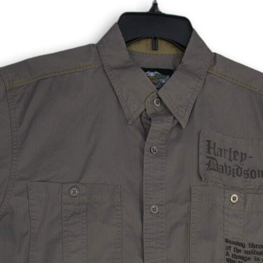 Harley-Davidson Mens Gray Pointed Collar Pinstripe Button-Up Shirt Size Large image number 3