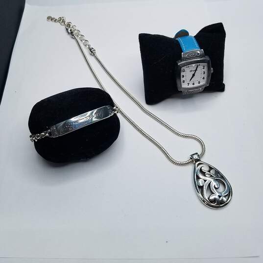 Brighton Orchard Blue Leather Band Watch, Pendant Necklace, and Bracelet Set image number 4