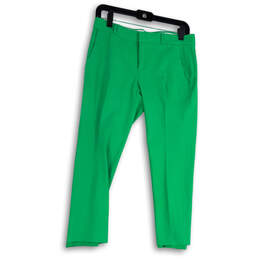 Womens Green Flat Front Slash Pockets Straight Leg Dress Pants Size 2P