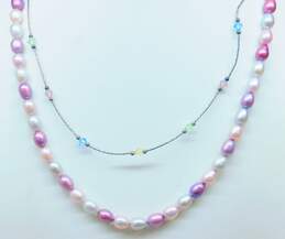 Colorful 925 Sterling Silver Pearl & Beaded Necklaces & Faux Turquoise & Turtle Charm Bracelet 48.1g alternative image